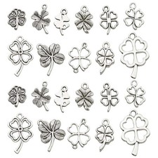 BLUK 100Pcs Clover Charms DIY Jewelry Making Pendants Antique Silver