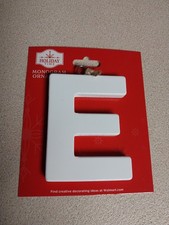 Letter E White Wood Holiday Time Monogram Ornament Craft, Made of Wood NWT