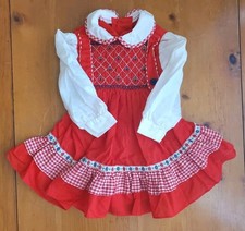 Polly Flinders Hand Smocked Red Dress Checkered Floral Size 2T Vintage 1980s