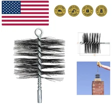 6 Inch Round Steel Chimney Cleaning Brush with 1/4" NPT Fitting for Masonry C...