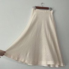 Vintage Made in Italy Ivory Knit Sweater Skirt A-Line Midi 100 Acrylic Elastic