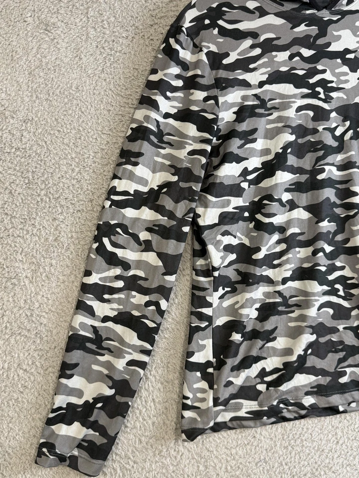 Camisa Kyodan Capa Base Mujer Pequeña Negra Gris Camuflada Con Capucha Manga Larga Atlética Foto 3 de 4