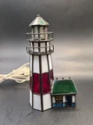 Stained Glass Lighthouse Accent Table Lamp Night Light Tiffany Style 7.5" Vtg