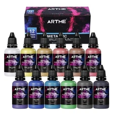 Metallic Airbrush Paint Set - 12 Opaque Colors for Leather, Shoes  Art