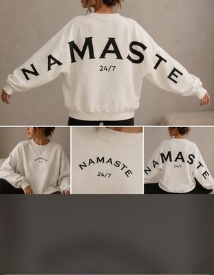 Damen Sweatshirt Pullover Rundhals Oversize  NAMASTE 24/7  Weiß/Schwarz