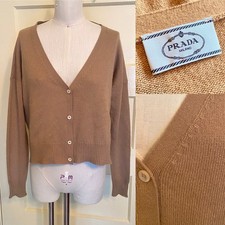 $1,250 Prada Cashmere Camel V Neck Cardigan S...