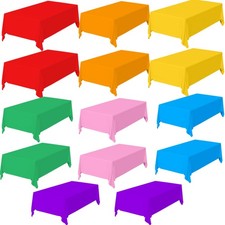 14 Packs Disposable Rectangle Plastic Tablecloths,Rainbow Assorted Color Tabl...