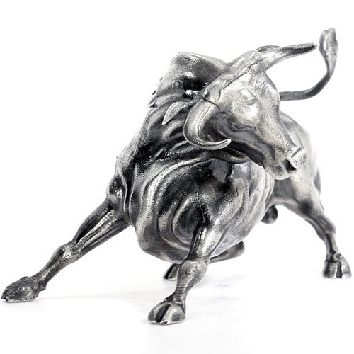 8 oz Antique Finish Troy the Bull Silver Statue (New, Box + CoA)