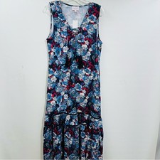 Devlin Blue Foliage Floral Sleeveless Up Lace Top Tassel Maxi Dress Size M  New