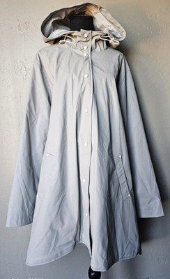ELLOS Women Hooded Gray Snap On Rain Coat Raincoat Jacket 24 1X XL