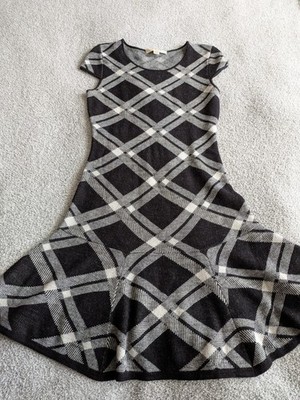  B2G1  Boston Proper Black and White Plaid Knit Dress Size Small NWOT