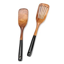 2 Pcs Wooden Spatula Set for Cooking Non Toxic Teak Kitchen Utensils Slotted ...
