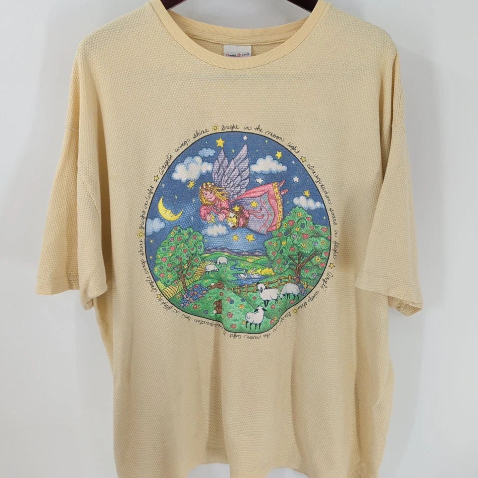 Vintage Bobbie Brooks Cotton Angels Wings Shine Graphic T-Shirt Beige - Image 2 of 4