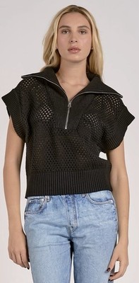 Elan Allie Zip Up Size Medium Black NWT Women's Sweater