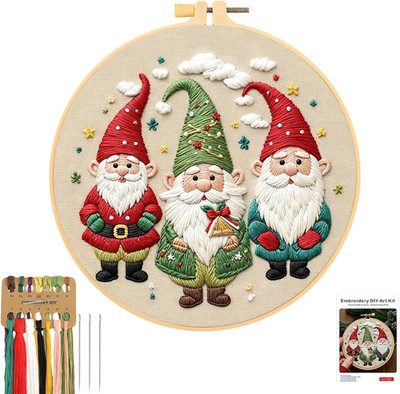 Gnom Gestempeltes Stickerei Starter Kit,DIY Weihnachtsman Handgemachte Stickerei