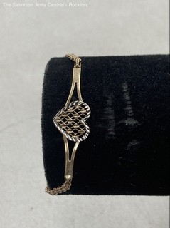 10K Yellow Gold Fine Jewelry Two Tone Heart Link Chain Bracelet 2.38 Grams