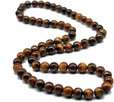 8MM Natural Tiger Eye Lava Stone Beaded Choker Necklace Genuine Gemstone Anxiety