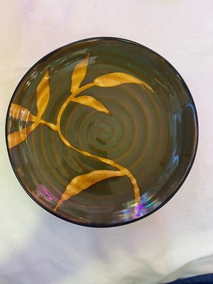 Pier 1 Dakara Brown Green Salad Plates  8 1/2  LEAF Hand Painted Plate EUC