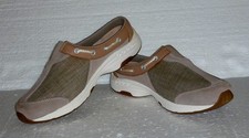 EASY SPIRIT "TRAVELKNOT19" SNEAKER CLOG SZ 7M TAN/PLAID FABRIC