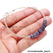 925 Sterling Silver Natural Iolite+Silver Coated Pyrite Gemstone Bracelet 7