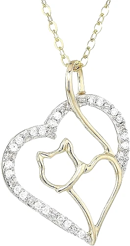 VETEMENTS Catena Ciondolo Diamante Simulato 0 15 CT Cuore Gatto Placcato Oro Giallo 14K