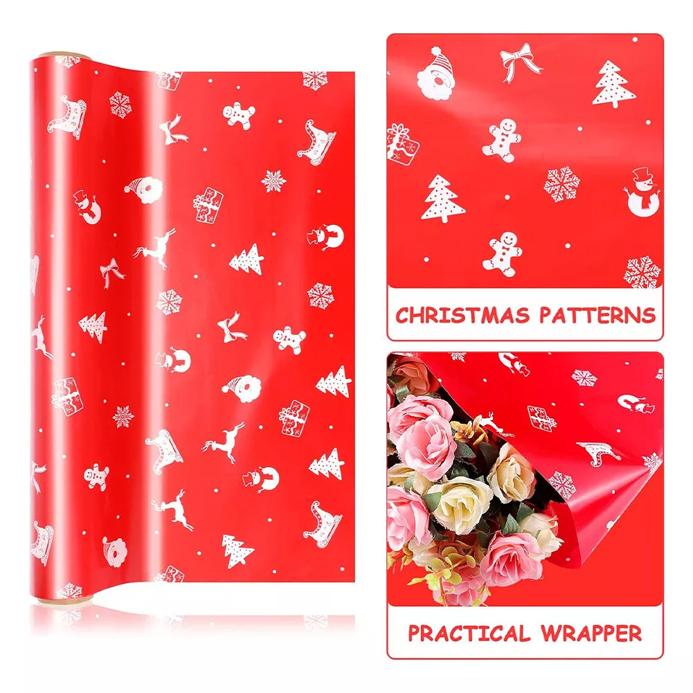 30m Red Cellophane Florist Wrap Plastic Roll Hamper Wrapping for Christmas Gifts