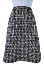 Prada Chic Boucl  Skirt Italy Designer Wool Silk Tweed Black White Small 40 