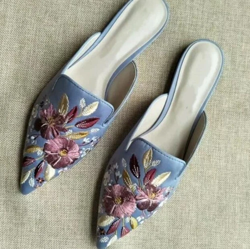 Embroidery Floral Women's Pointy Toe Slippers Flats Mules Casual Shoes Fashion - Bild 6 von 10