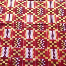 African fabric, Ankara fabric, Gold glitter red kente print fabric, Ceremonial