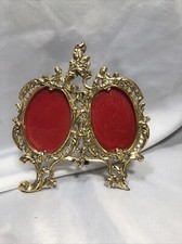 VINTAGE Double Picture Frame Ornate Filigree Gold Tone Victorian Chipped As Is