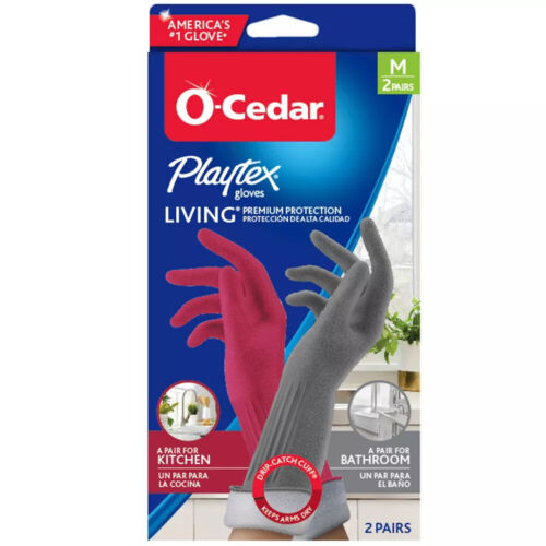 O-Cedar Playtex Living Gloves Drip Catch Latex Gloves Medium Grey/Pink, 2 Pairs