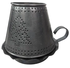 Vintage Punched Tin Christmas Tree Candle Lamp Shade with Holder Primitive