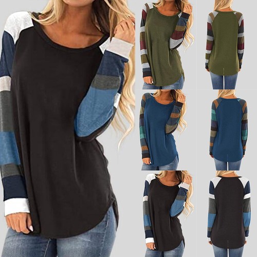 Casual Long Sleeve Striped Tunic Tops Loose Blouse Jumper | eBay