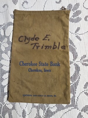Cherokee State Bank Zipper Canvas Bank Dep Bag Iowa Clyde E Trimble FAMILY?