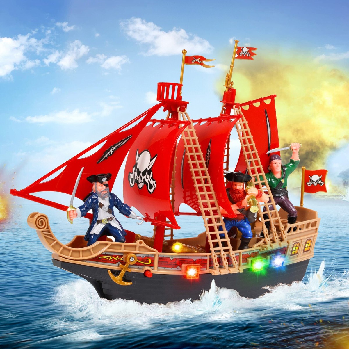 Kidplokio Pirate Ship Ocean Adventure Playset, Lights Sounds