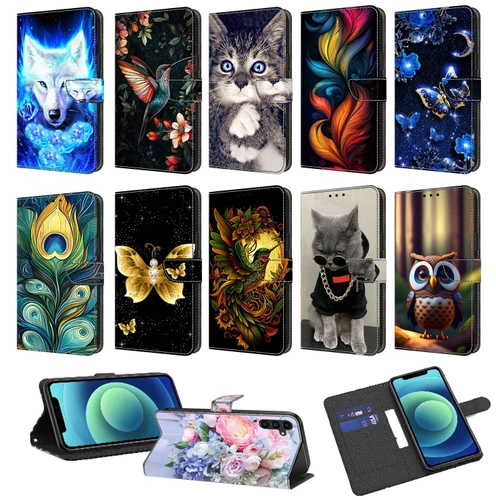 Flip Strap Flower Wolf Cat Wallet Cover Case for Note 9 10 20 Xcover 4 5 6 7 Pro - Picture 1 of 31