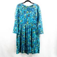 Vtg Dress 1960s Mod Funky Floral Blue Roses Flowers Fit n Flare MCM Party Medium