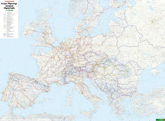 Thumbnail - Europa Pilgerwege, Wanderkarte 1:2.000.000 - 1:3.500.000 | Deutsch