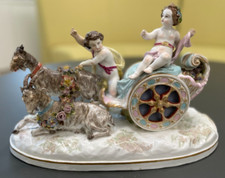 Meissen Porcelain Boy Girl in Chariot Carriage Led by Two Goats
