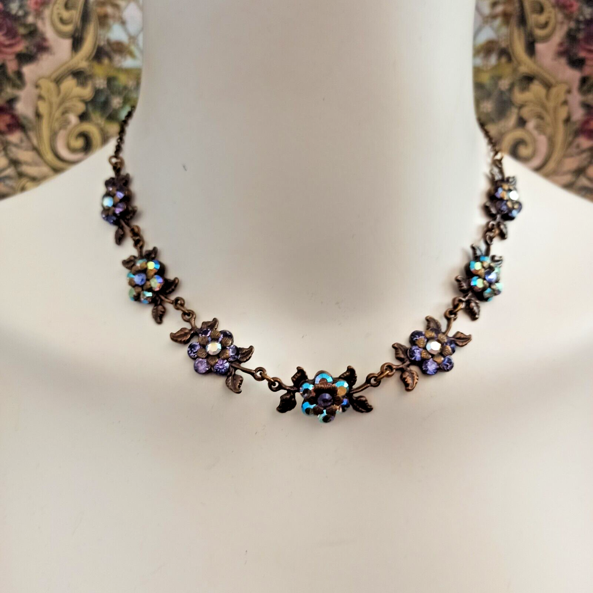 Michal Negrin Necklace Floral Victorian Revival Chocker Purple AB