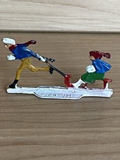 Heinrichsen German Flat Lead Figure Boy Running Pulling Bobsled Sleigh With Girl