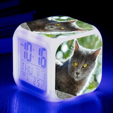 7 Colors LED Alarm Clock Cat Glowing Electronic Digital Desk Clock with USB