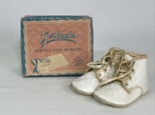 Antique White Leather Wool Baby Shoes W/ Laces  Box Gertrudes Pre-Walkers