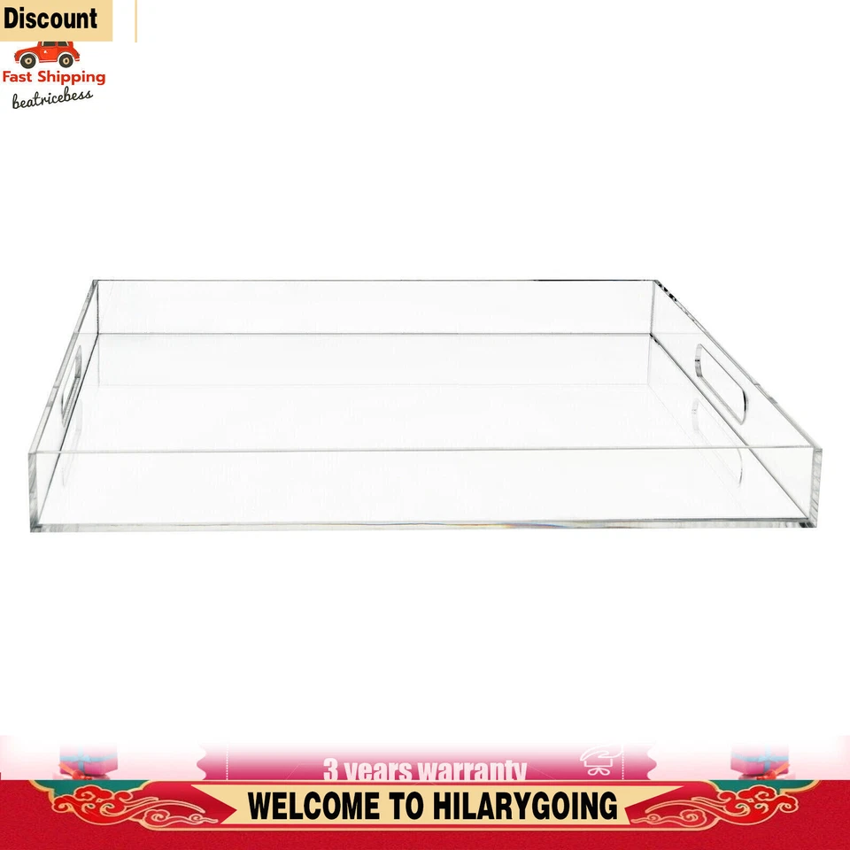 Bandeja de comida de gran tamaño de 18,9 pulgadas transparente extra grande bandeja para servir de acrílico con asas Foto 3 de 4