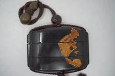 Inro Pill Jars 3pcs with Netsuke & Ojime Antique Original from Japan 0826C6