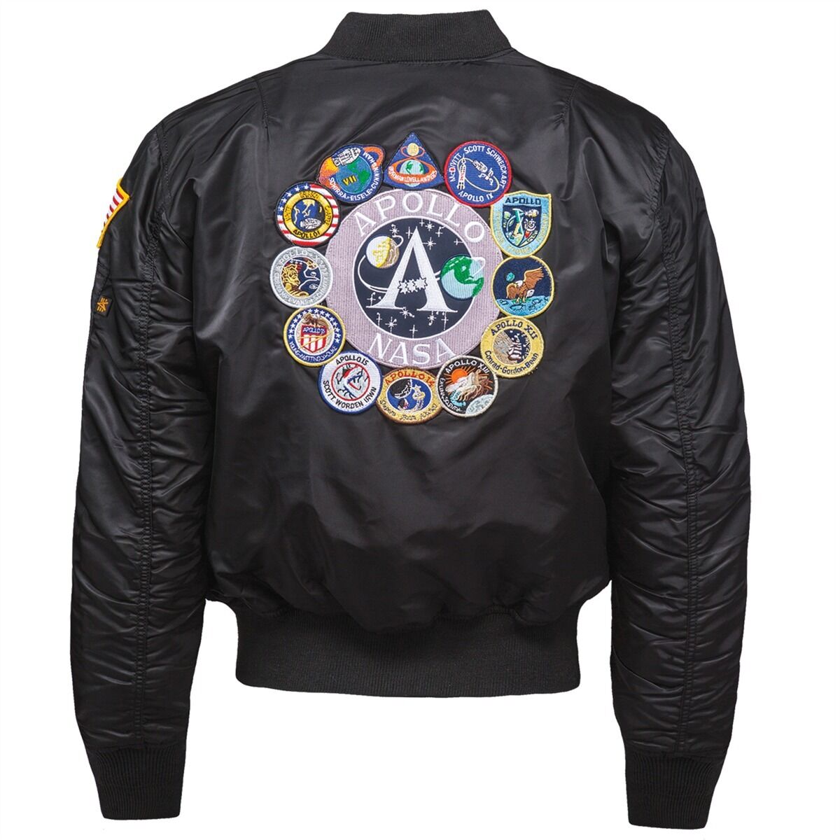 ALPHA INDUSTRIES MA-1 NASA APOLLO FLIGHT JACKET BLACK NYLON MA1 ...