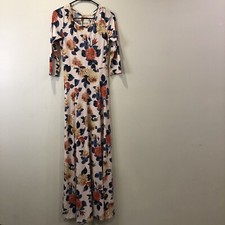 Tea n Rose Women’s 3/4 Sleeve Floral Blush Maxi Dress Key Back Size: Small