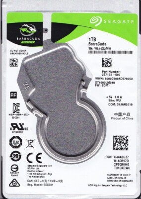 ST1000LM048 p/n: 2E7172-500 s/n: WL1 f/w: SDM1 JAN/ 2018 WU 1TB SATA 2.5 Seagate