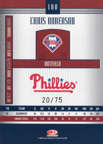 2005 Donruss Signature Century Proofs Silver #100 Chris Roberson #20/75 - Picture 2 of 2