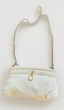 Lumured Corde Bead Unique 1950's Ivory And Gold Purse Evening Bag Round Beads